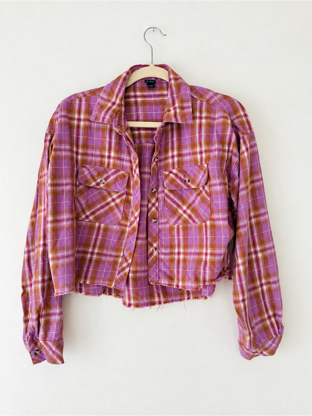 wild fable Pink and Orange Plaid Cropped Button-Up Jacket